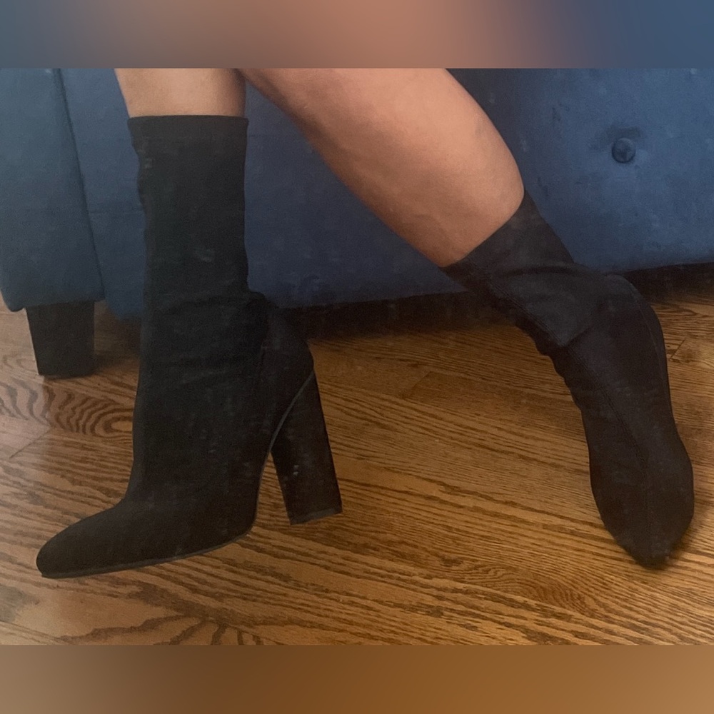 Envy Sit Tight Heeled Black Lycra Sock Boots US Size 7
